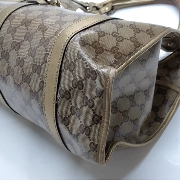 R718 Vintage Gucci hand bag brown coated canvas. - Picture 5 of 9